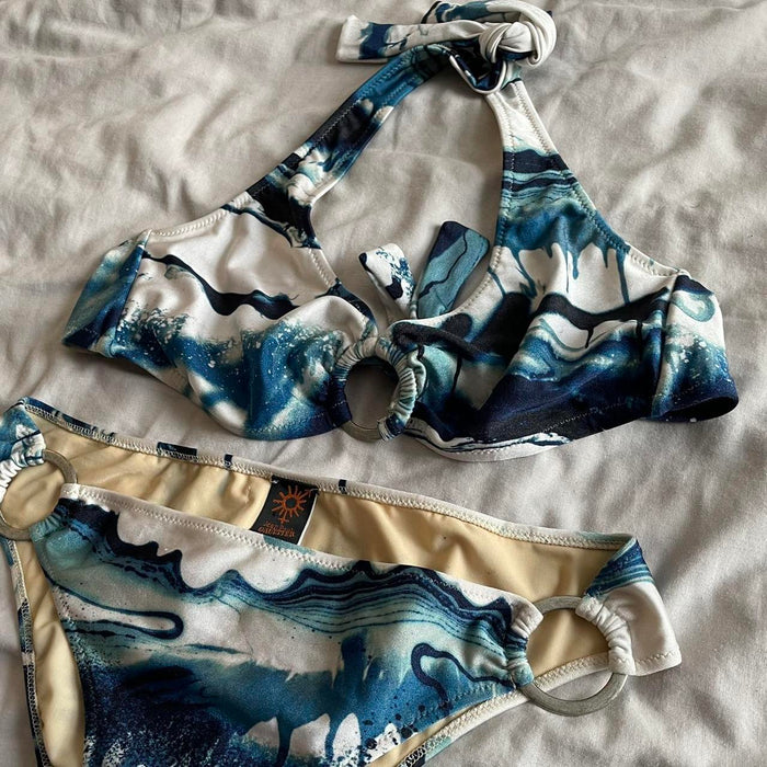 Jean Paul Gaultier white & blue marble bikini