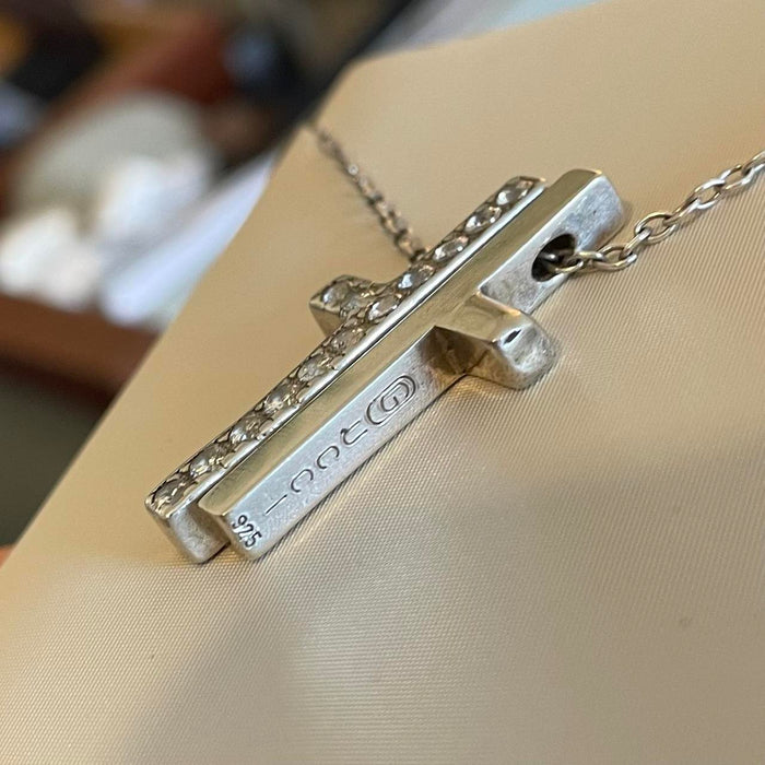 Gucci vintage sterling silver diamond cross necklace