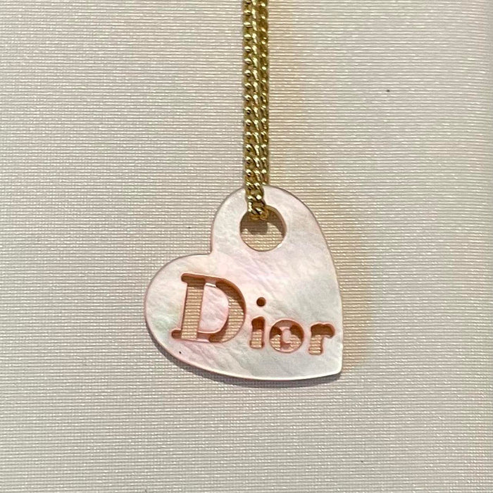 Dior gold & pink pearl heart logo necklace