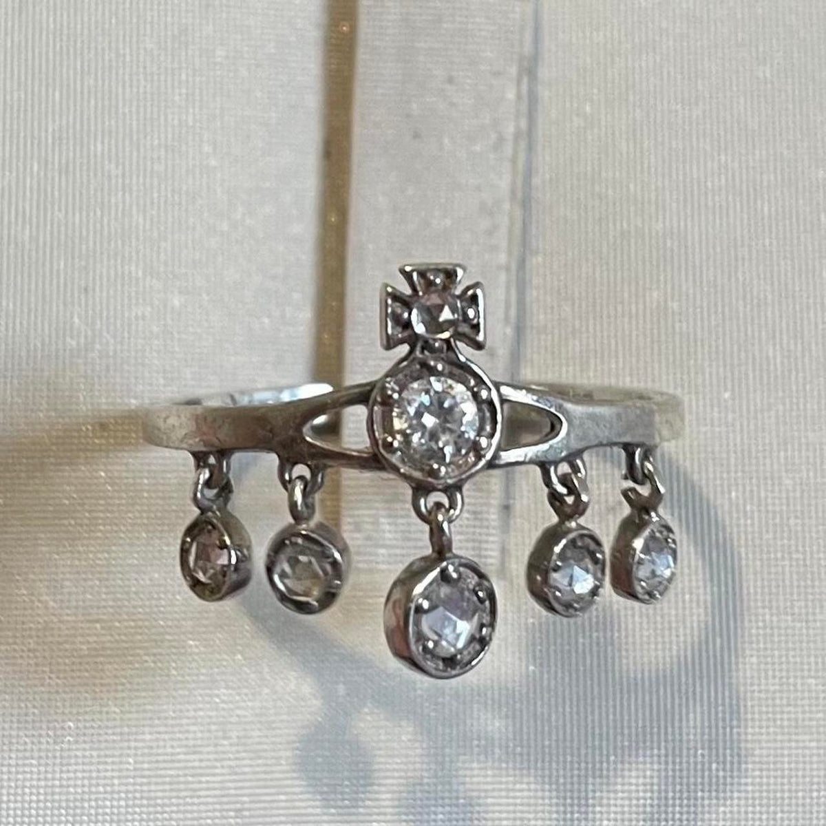 Vivienne Westwood silver crystal drop ring
