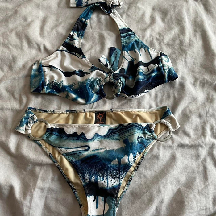 Jean Paul Gaultier white & blue marble bikini