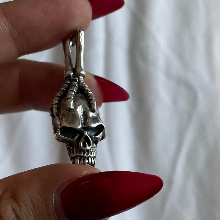 Sterling silver vintage skull & claw pendant necklace