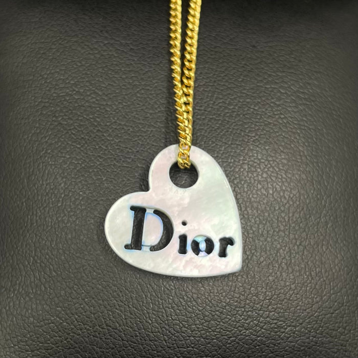 Dior gold & blue pearl heart logo necklace