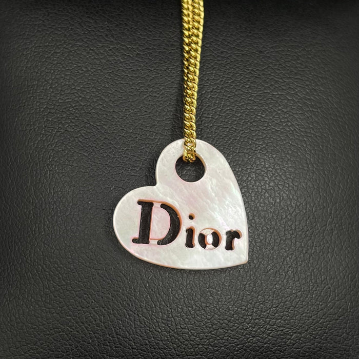 Dior gold & pink pearl heart logo necklace