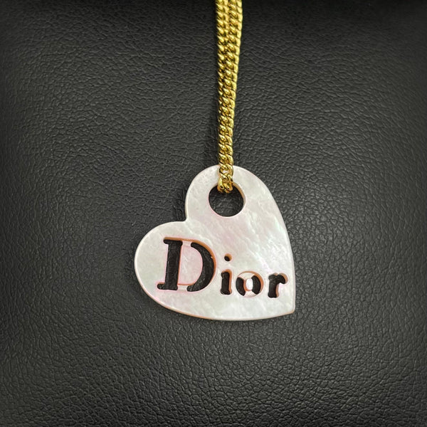 アクセサリー Dior Heart Embossed Logo Gold Necklace Repurposed Vintage Dior Heart Necklace – Chelsea Rose
