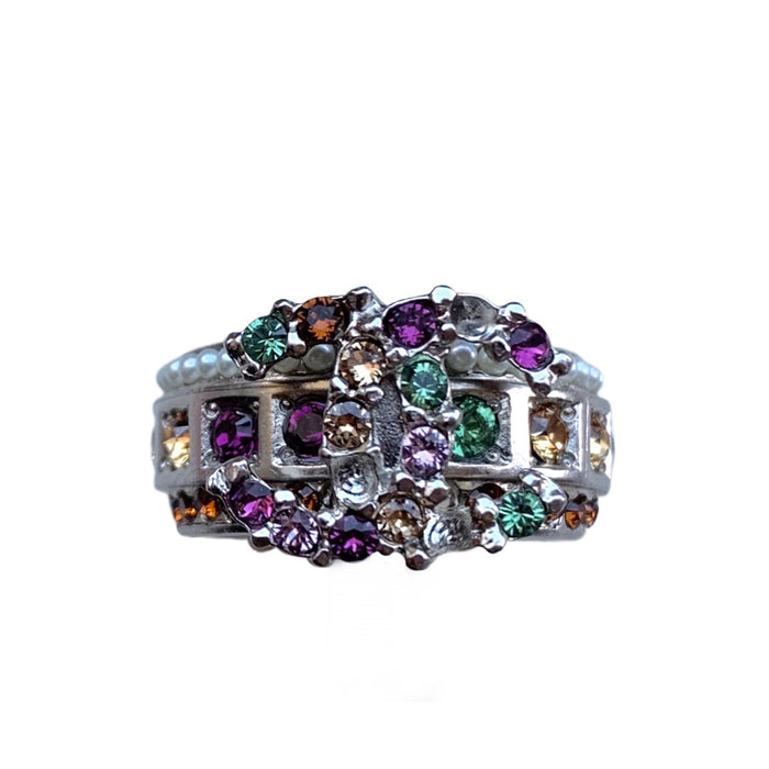 Chanel vintage crystal logo ring